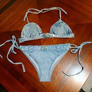 SHEIN Light Blue Denim Bikini Sz Med